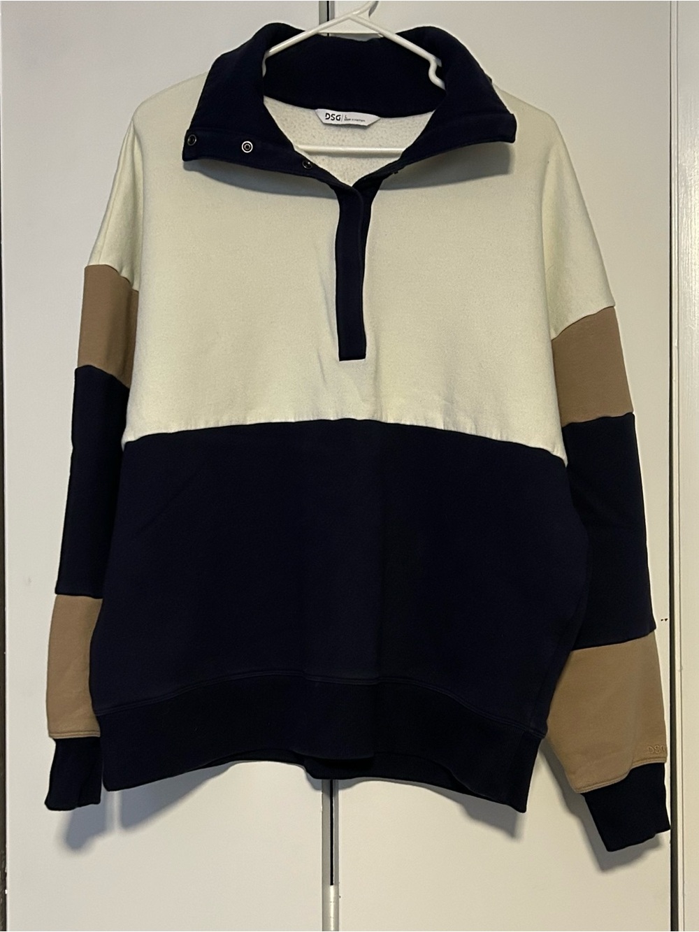DSG Colorblock Quarter-Zip Pullover Sweater - Cream, Navy & Tan